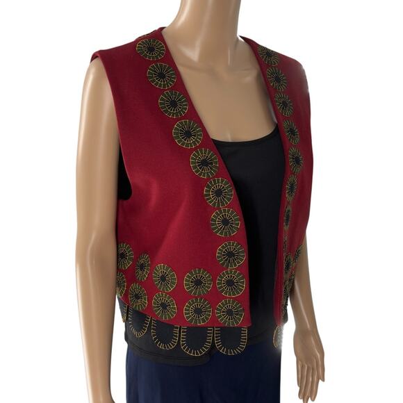 Double D Ranch Red Wool Western Horse Embroidered Sleeveless Vest - Picture 4 of 10
